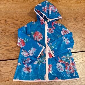 Joules Raindance Clear Girls Jacket - Blue Floral Size 7 Rain Jacket Coat